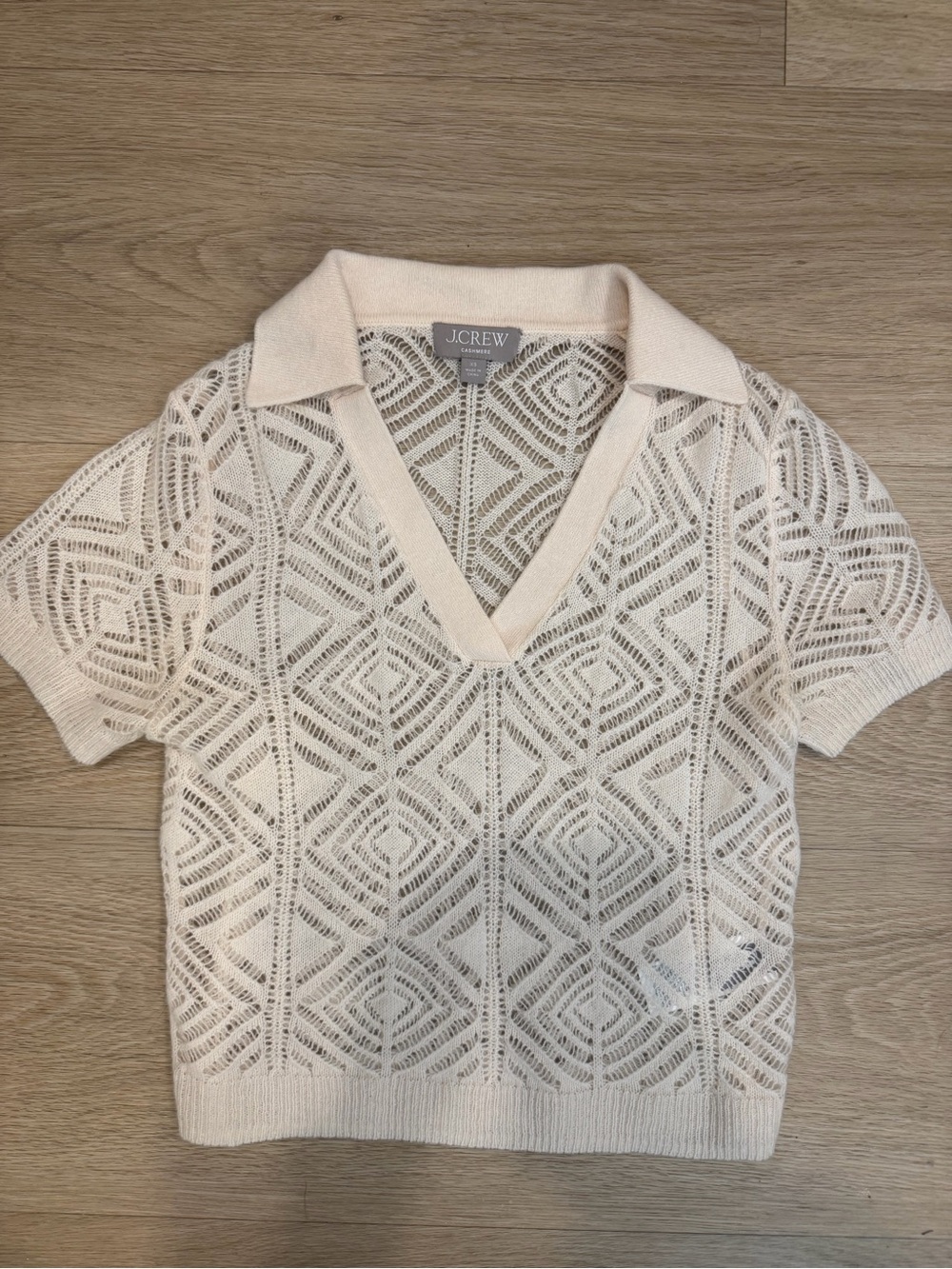 J.Crew 100% Cashmere pointelle diamond sweater Sweater Ivory cream XS